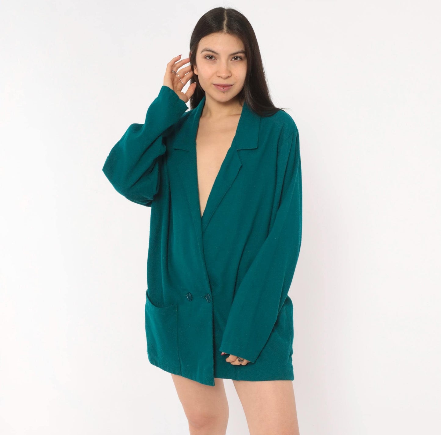 90s E.J. & Gee Teal Double Breasted Wool Blazer Notched Lapel Small