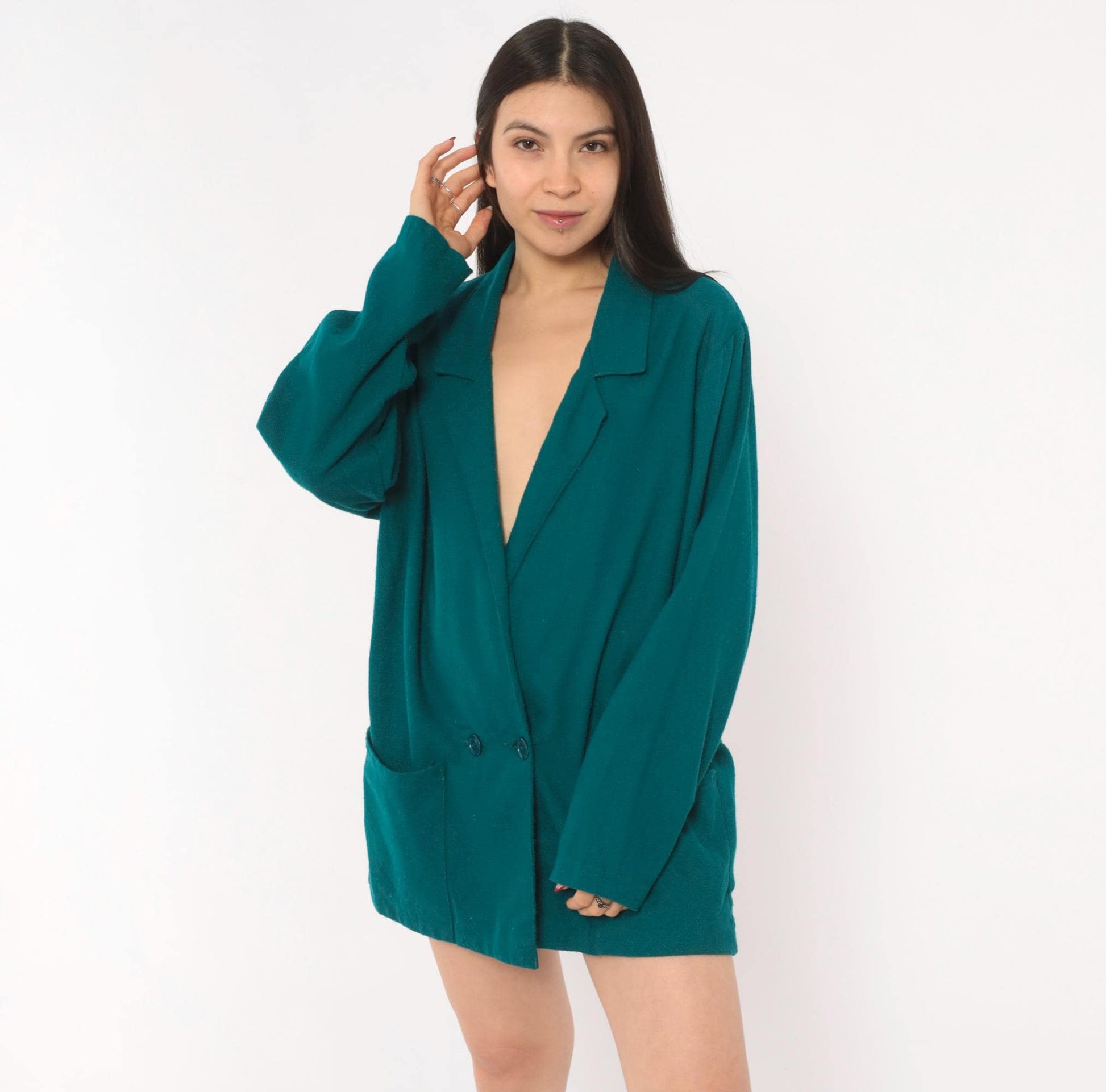 90s E.J. & Gee Teal Double Breasted Wool Blazer Notched Lapel Small