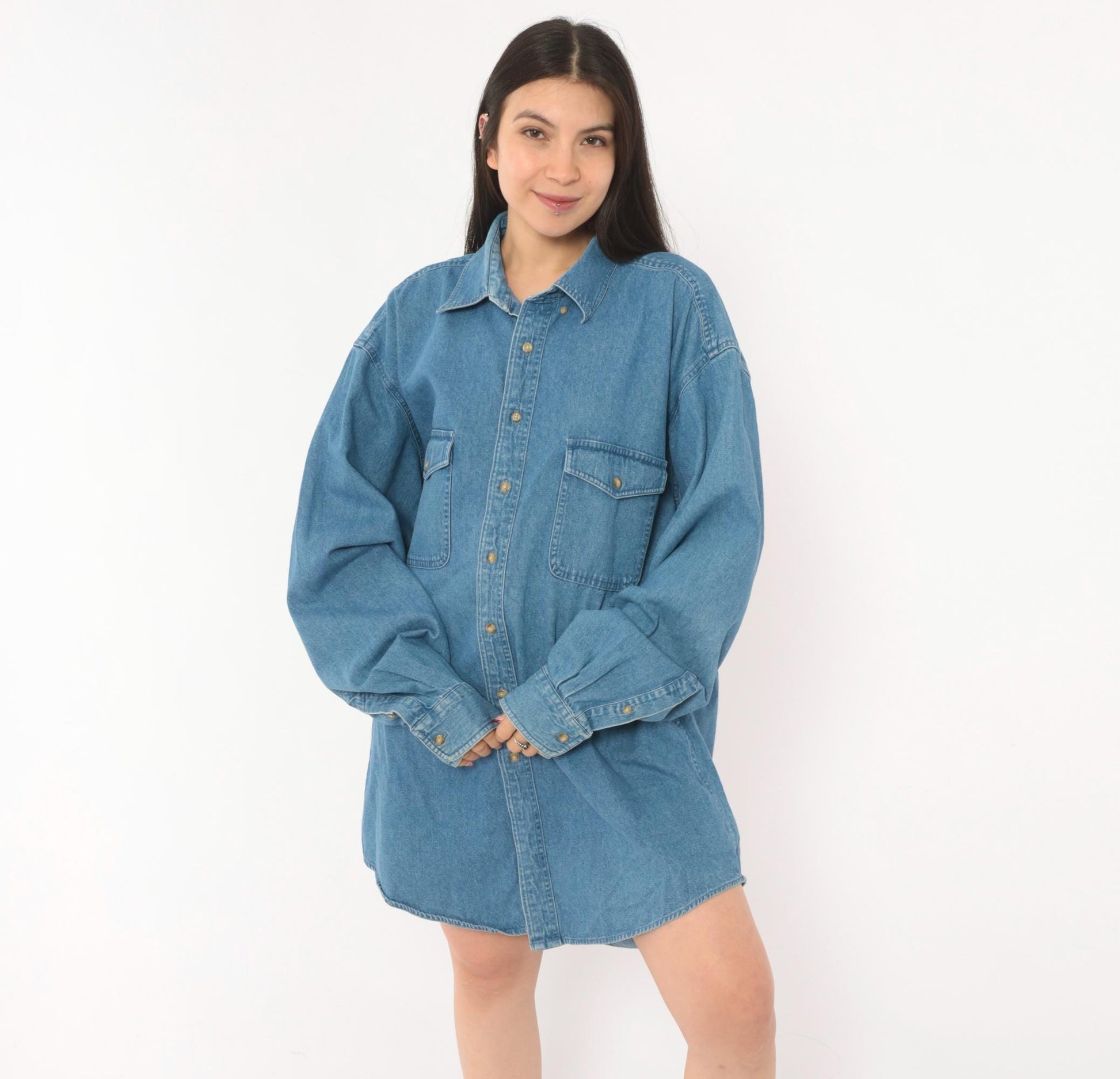 2000s Croft & Barrow Denim Button-Down Shirt Blue Chambray Large Tall