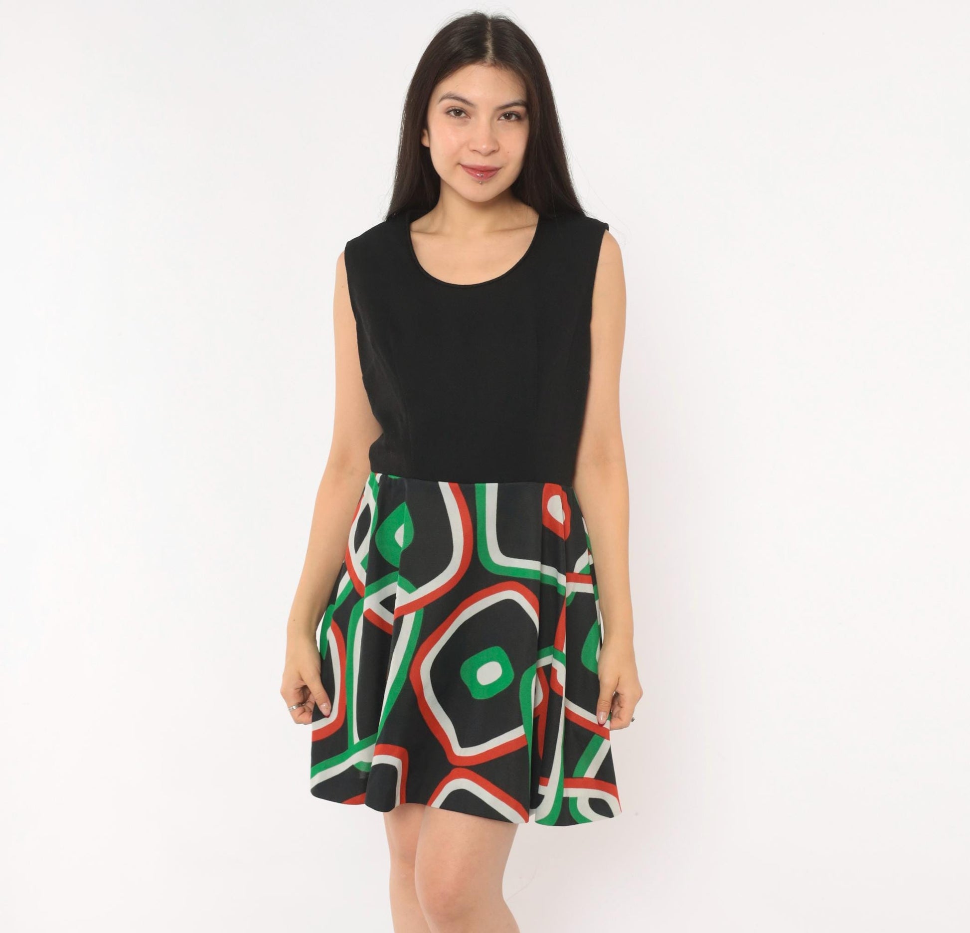 70s Parfait Originals Mini Dress Black Geometric Print A-Line Small S