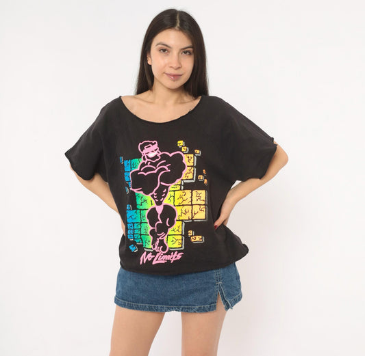 90s No Limits America Muscle Man Neon Graphic Cropped Sweatshirt Black Medium