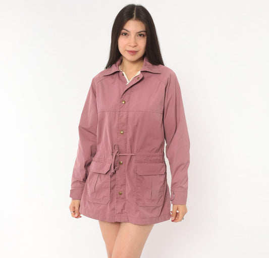 80s Woolrich Woman Mauve Jacket Snap Button Drawstring Waist Medium M