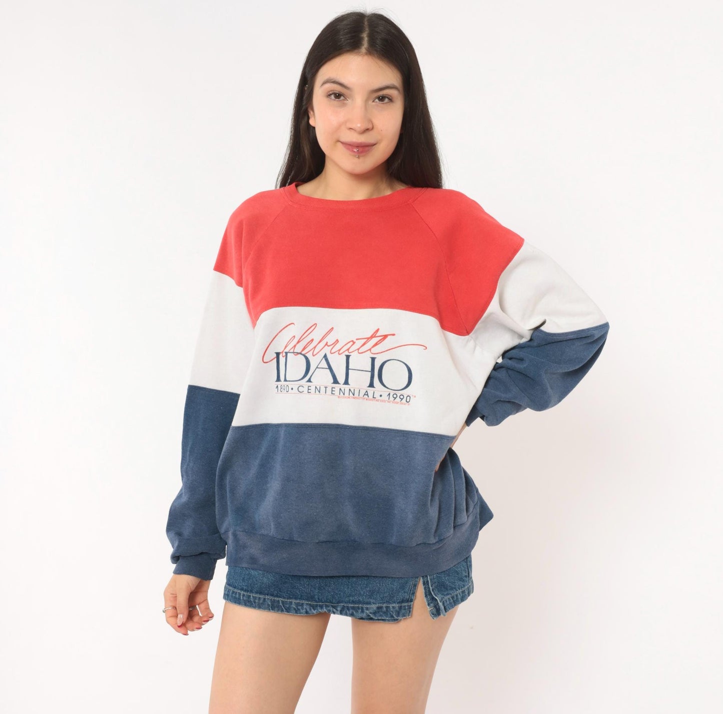 90s Rhoda Z Idaho Centennial Color Block Sweatshirt Red Navy Crewneck Medium