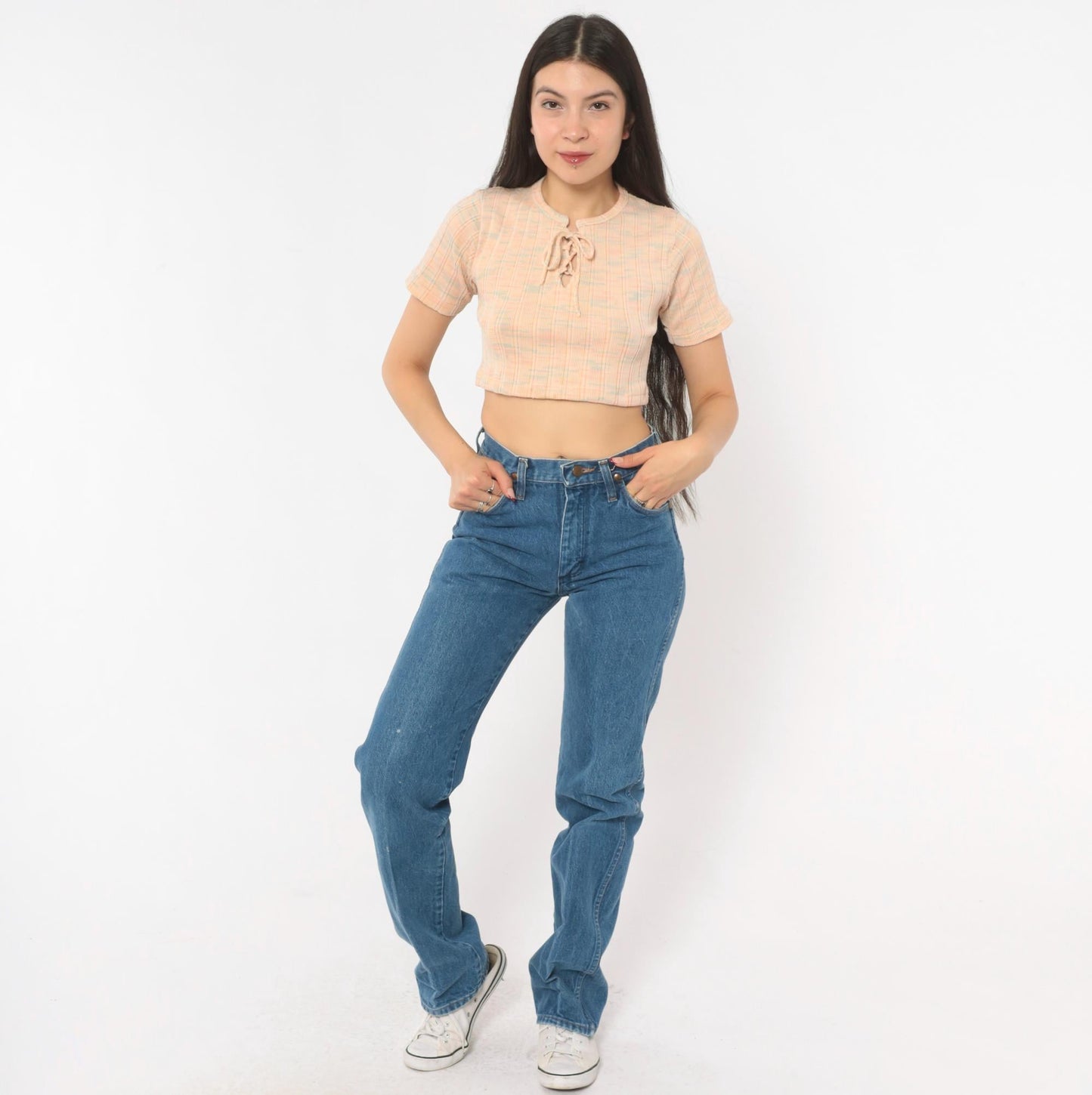 90s Wrangler High Waisted Straight Leg Jeans Medium Wash Blue Denim Extra Small XS