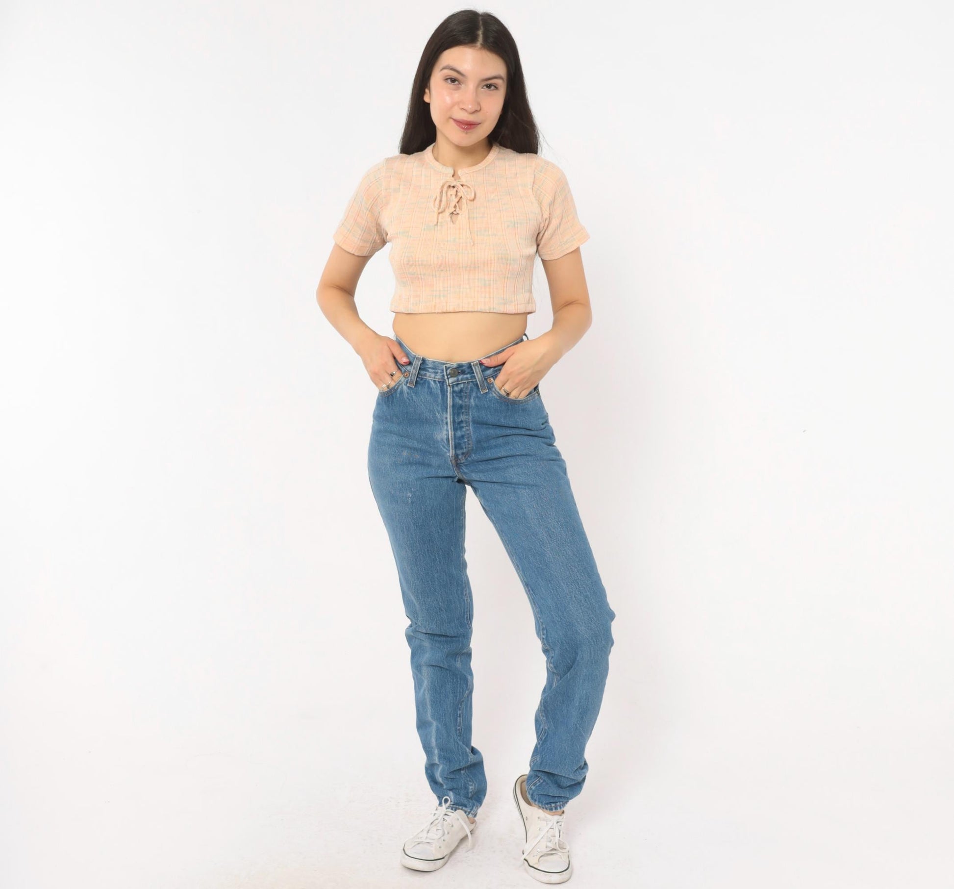 80s Levi's High Waist Straight Leg Jeans Medium Wash Button Fly Extra Small XS