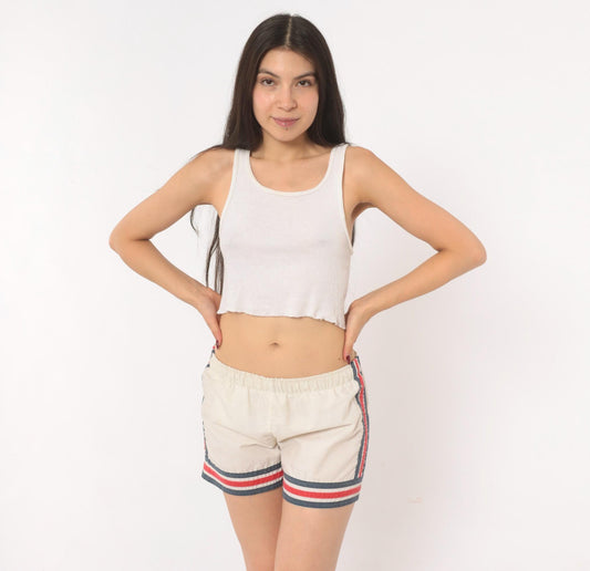 80s Striped Athletic Shorts White Navy Red Running Gym Small Medium