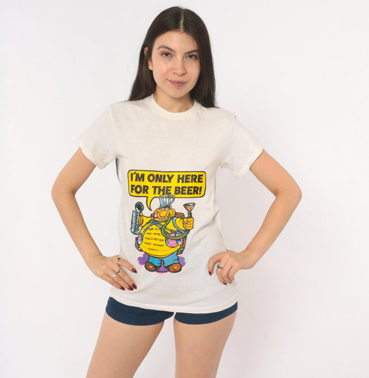 80s Kmart Cartoon Beer Graphic Tee Novelty Print Cream Small