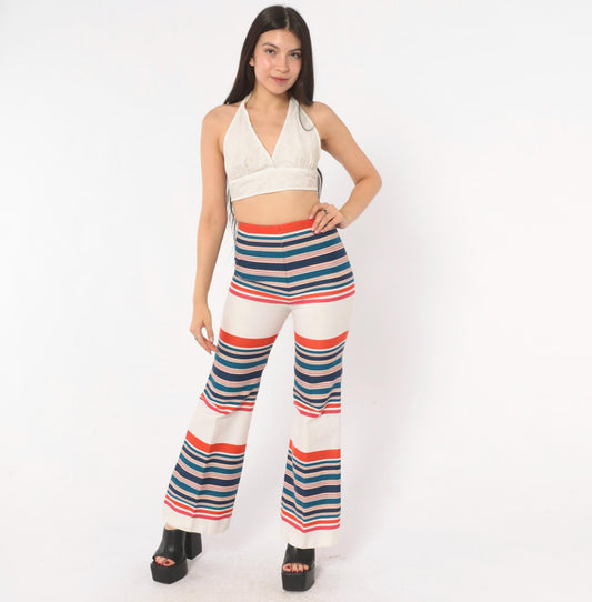 70s A.Stopper Sport Striped Flare Pants High Waist Bell Bottom Small S