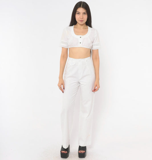 80s That's Me! White High-Waist Straight Trousers Extra Small XS