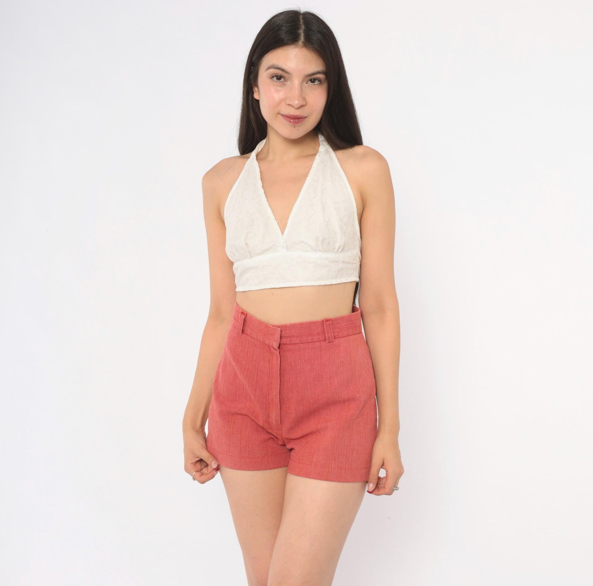 70s Tomboy Rust High-Waisted Shorts Cotton Cuffed Mini Extra Small XS