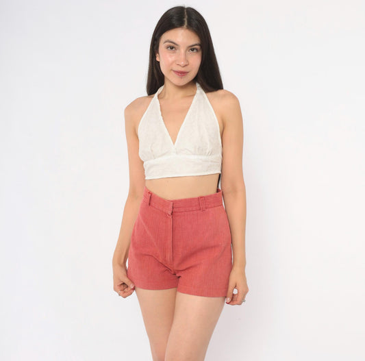 70s Tomboy Rust High-Waisted Shorts Cotton Cuffed Mini Extra Small XS