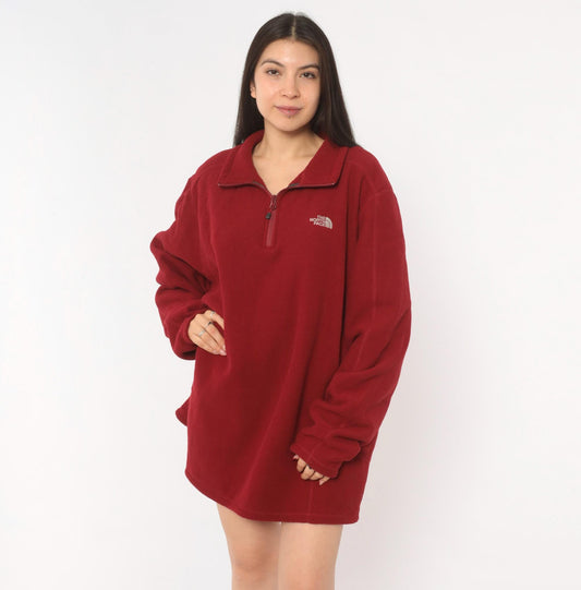 2000s The North Face Burgundy Quarter Zip Fleece Pullover XXL