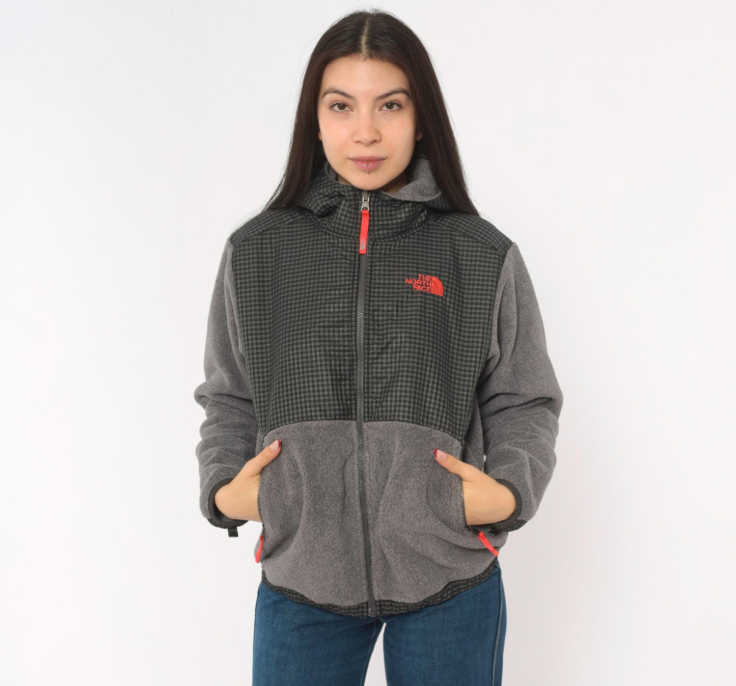 The North Face Denali Hooded Fleece Jacket Grey Nylon 2000s Medium