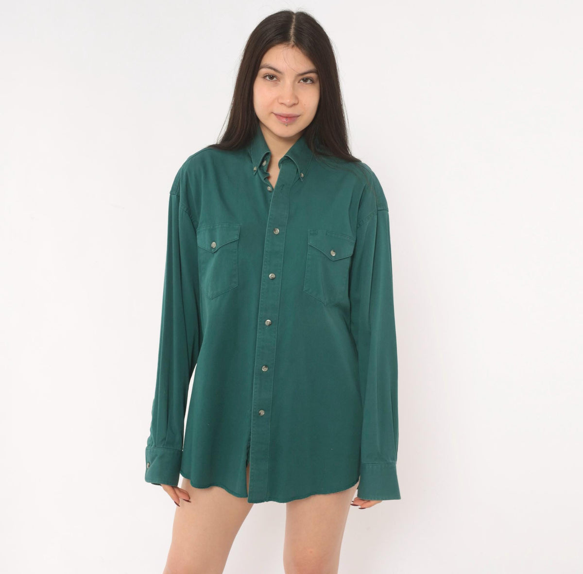 90s Wrangler Western Shirt Forest Green Cotton Button Down Long Sleeve Large