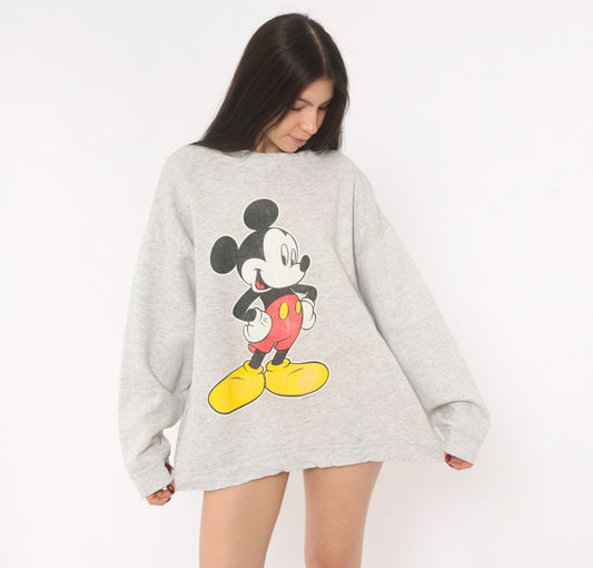 90s Mickey Mouse Sweatshirt Grey Heather Graphic Crewneck Cotton Extra Large XL