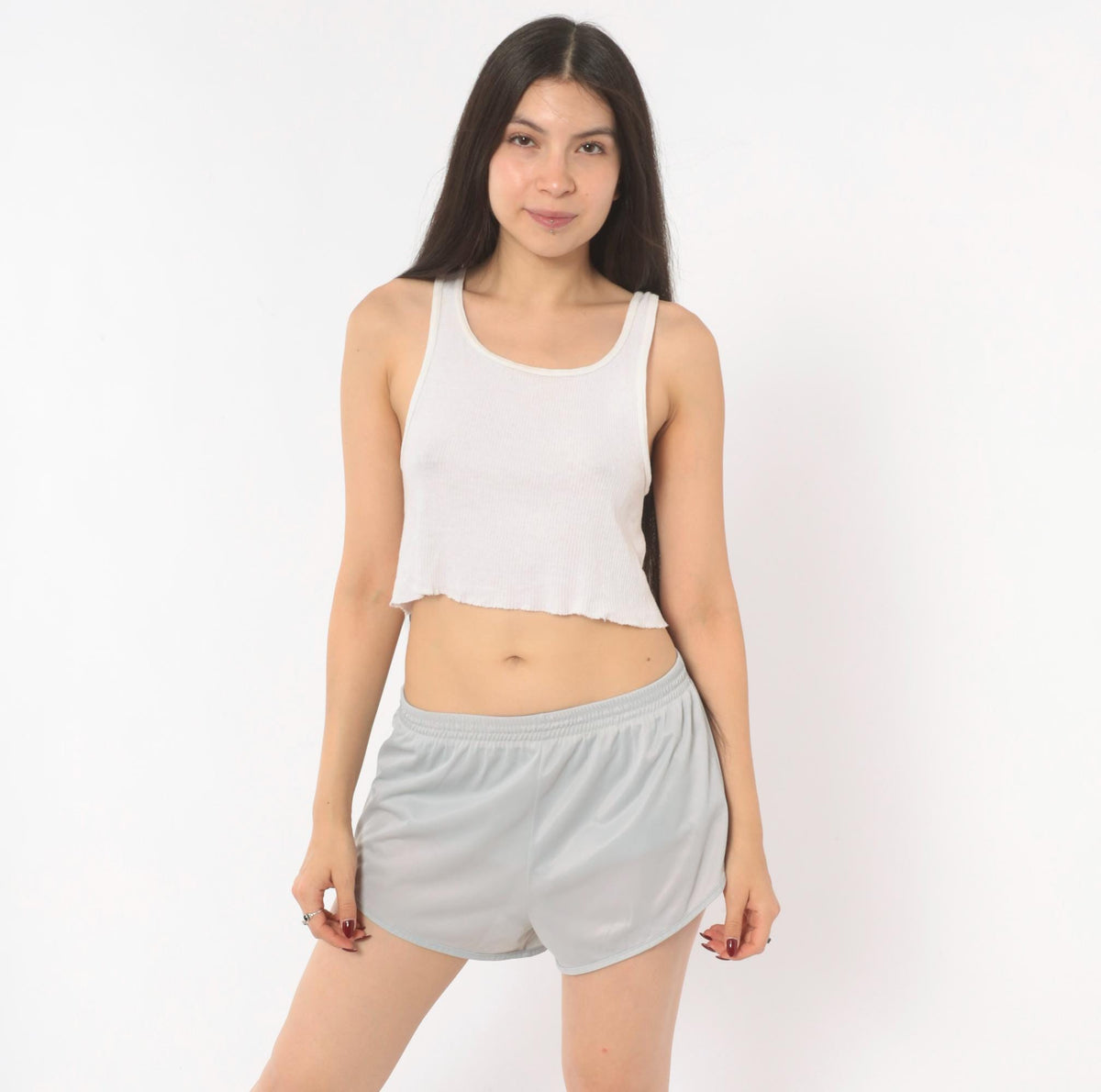80s Grey Running Shorts Dolphin Hem High Split Athletic Small Medium