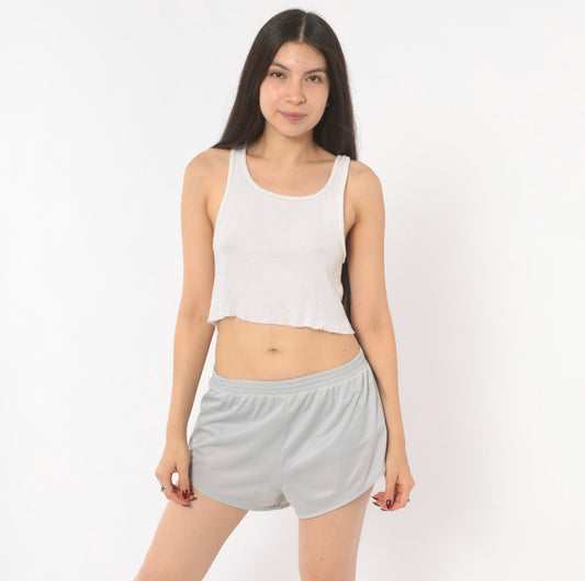80s Grey Running Shorts Dolphin Hem High Split Athletic Small Medium