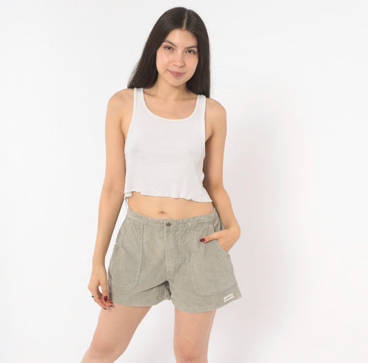 80s Stubbies Corduroy Shorts Grey Cotton Elastic Waist Medium