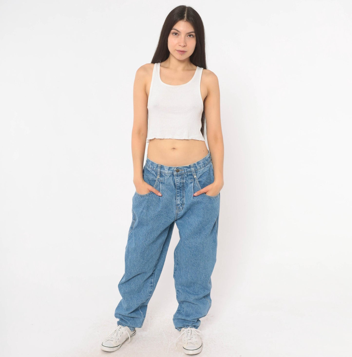 90s Brittania High-Waisted Baggy Jeans Medium Wash Tapered Leg Women's 33