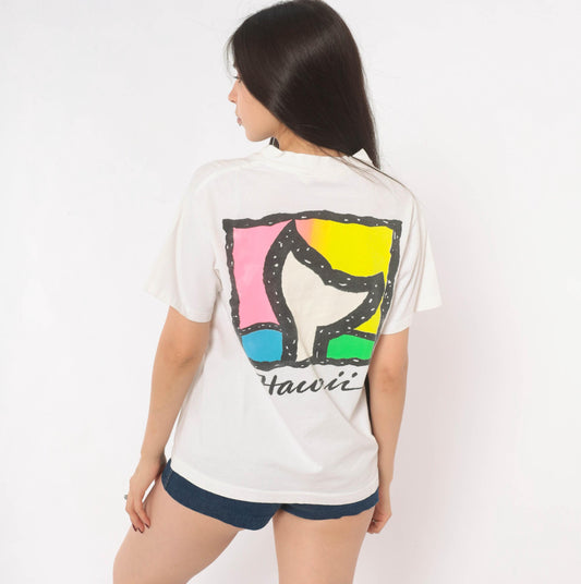 90s Softee Teejays Hawaii Whale Tail Graphic Tee White Cotton Medium