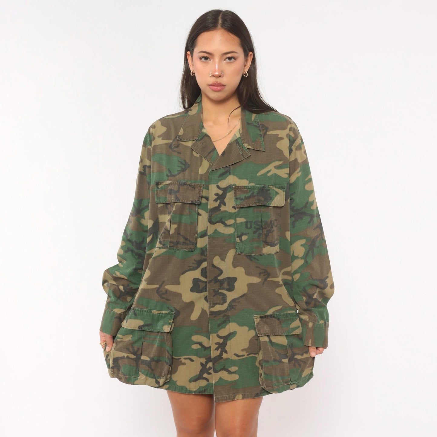 90s USMC Woodland Camouflage BDU Cotton Ripstop Shirt Extra Large