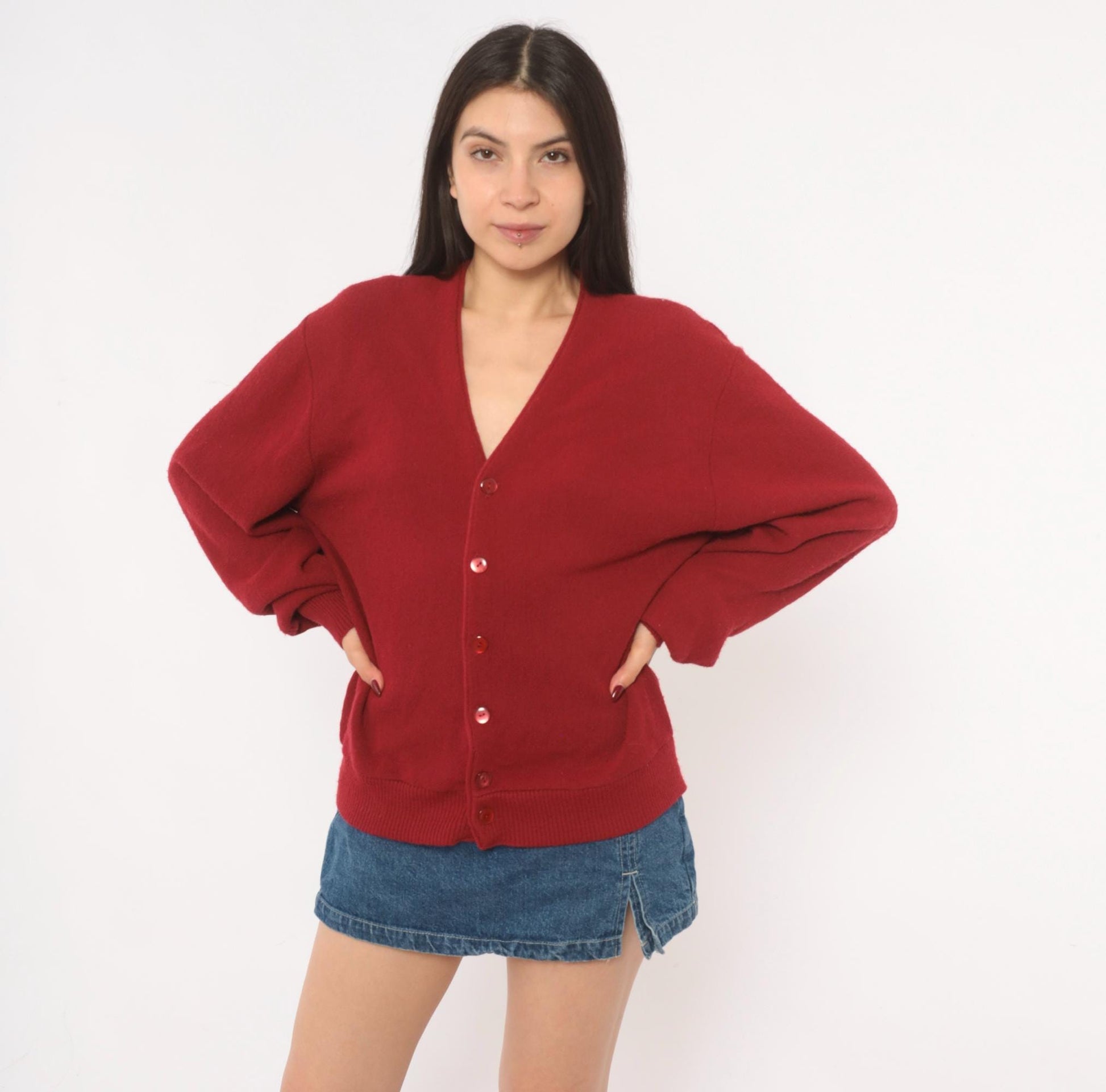 80s Arnold Palmer Burgundy Cardigan V-Neck Button Front Knit Medium