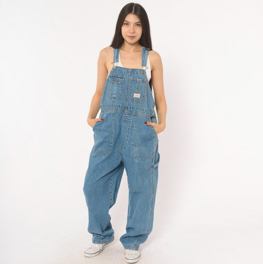 90s Unionbay Denim Overalls Medium Blue Cargo Bib Dungarees