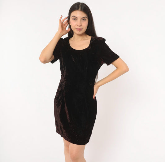 90s My Michelle Crushed Velvet Mini Dress Burgundy Short Sleeve Small S