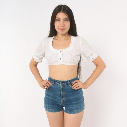 80s Tommy's High Waisted Denim Shorts Blue Mini XS