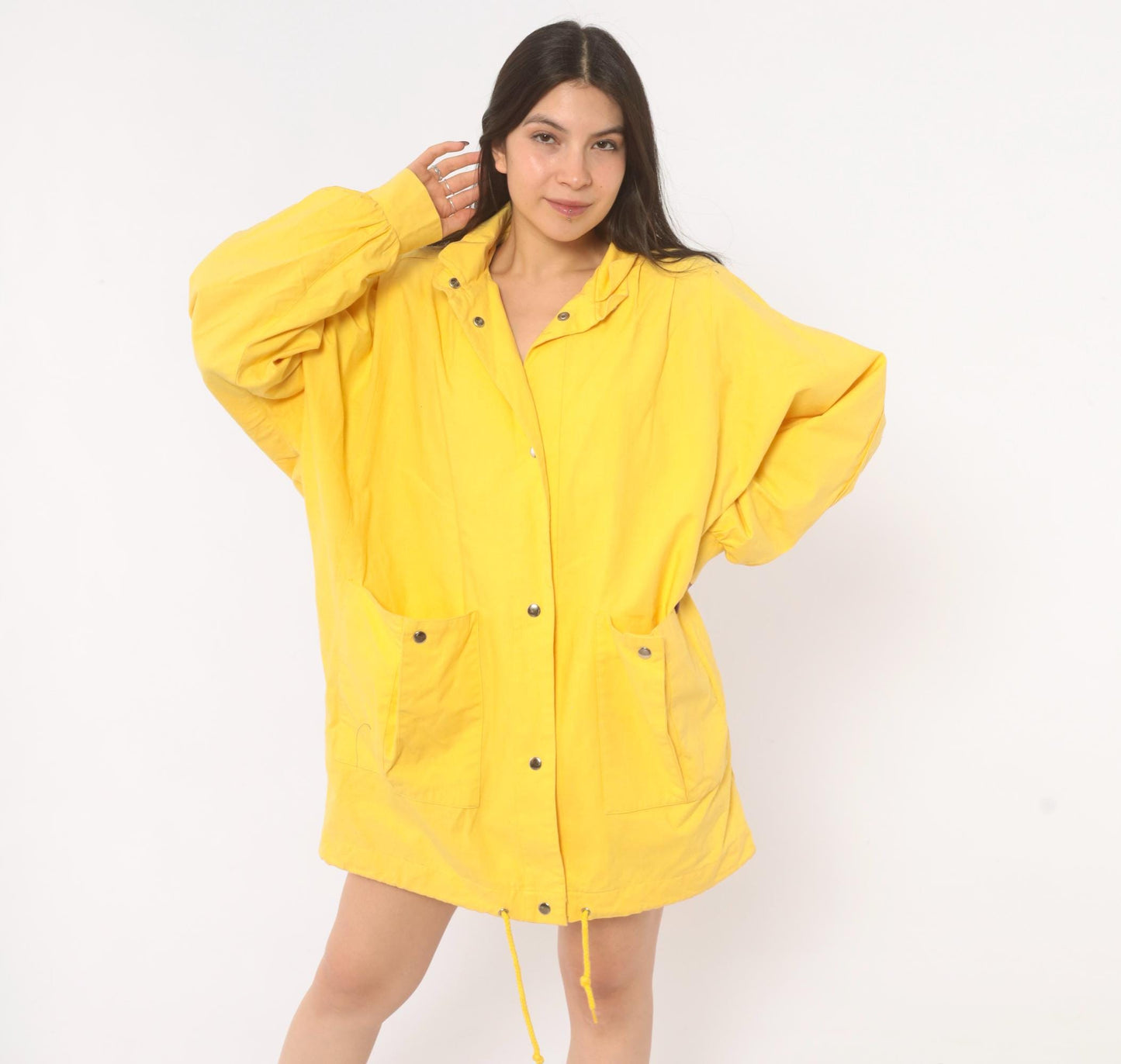 80s Pacer Yellow Cotton Parka Snap Front Stand Collar Windbreaker Small