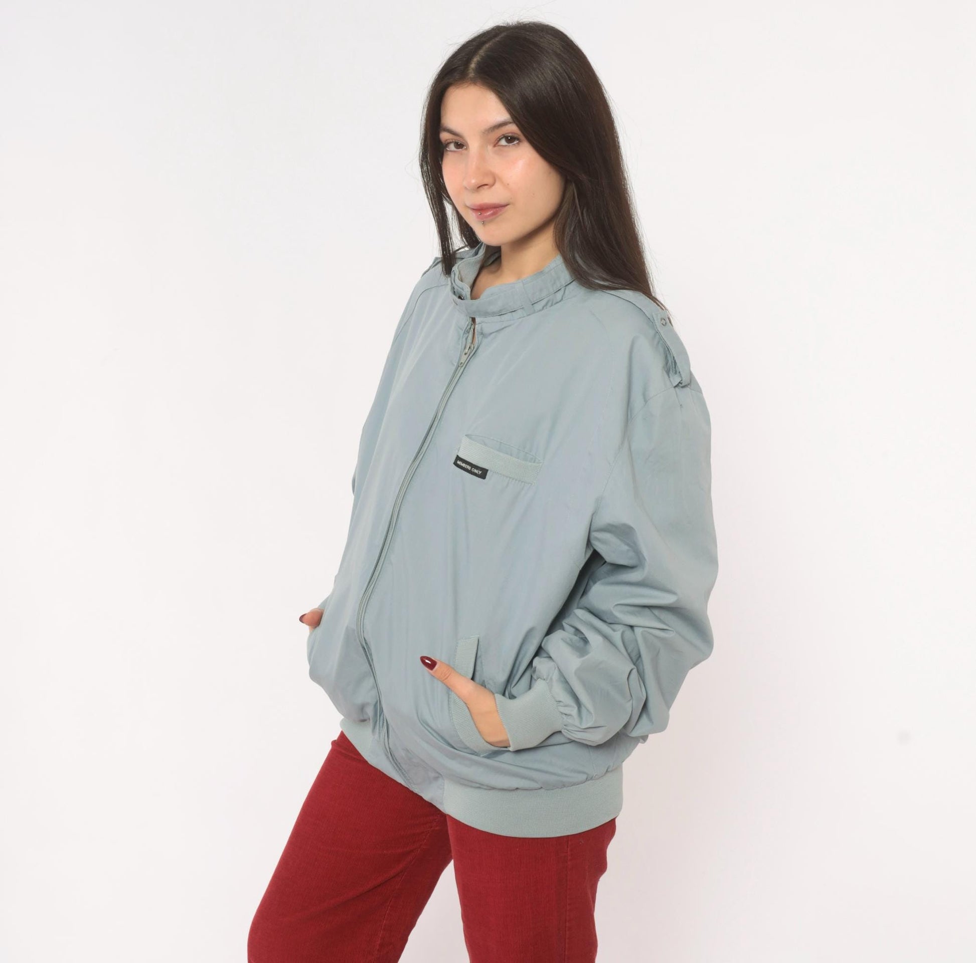80s Members Only Racer Jacket Grey Bomber Zip Snap Collar Extra Large XL