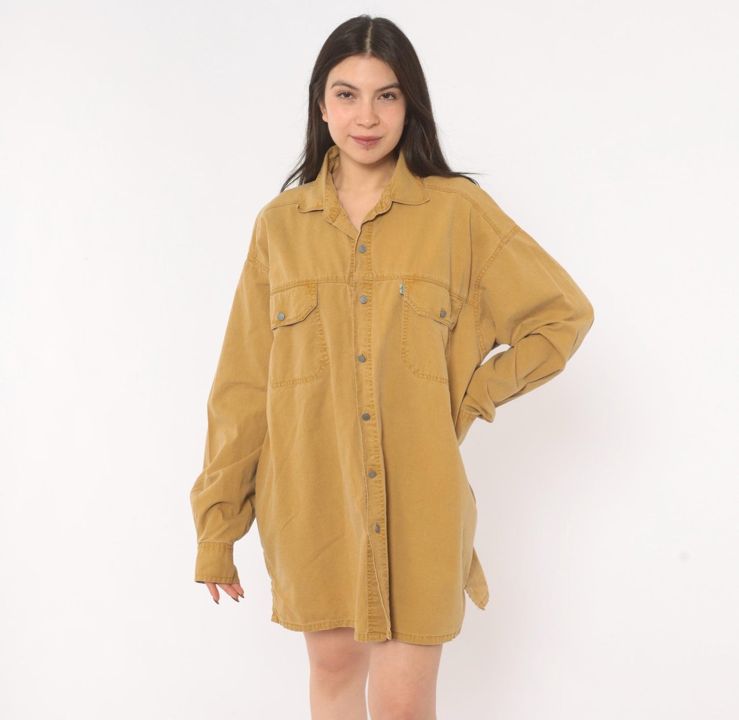 90s Levi's Mustard Cotton Button-Front Shirt Spread Collar Large L