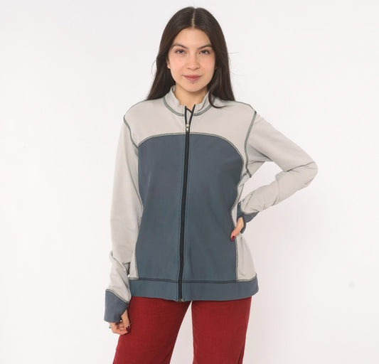 2000s Patagonia Zip-Up Jacket Thumbhole Cuffs Grey Slate Blue Colorblock Large L