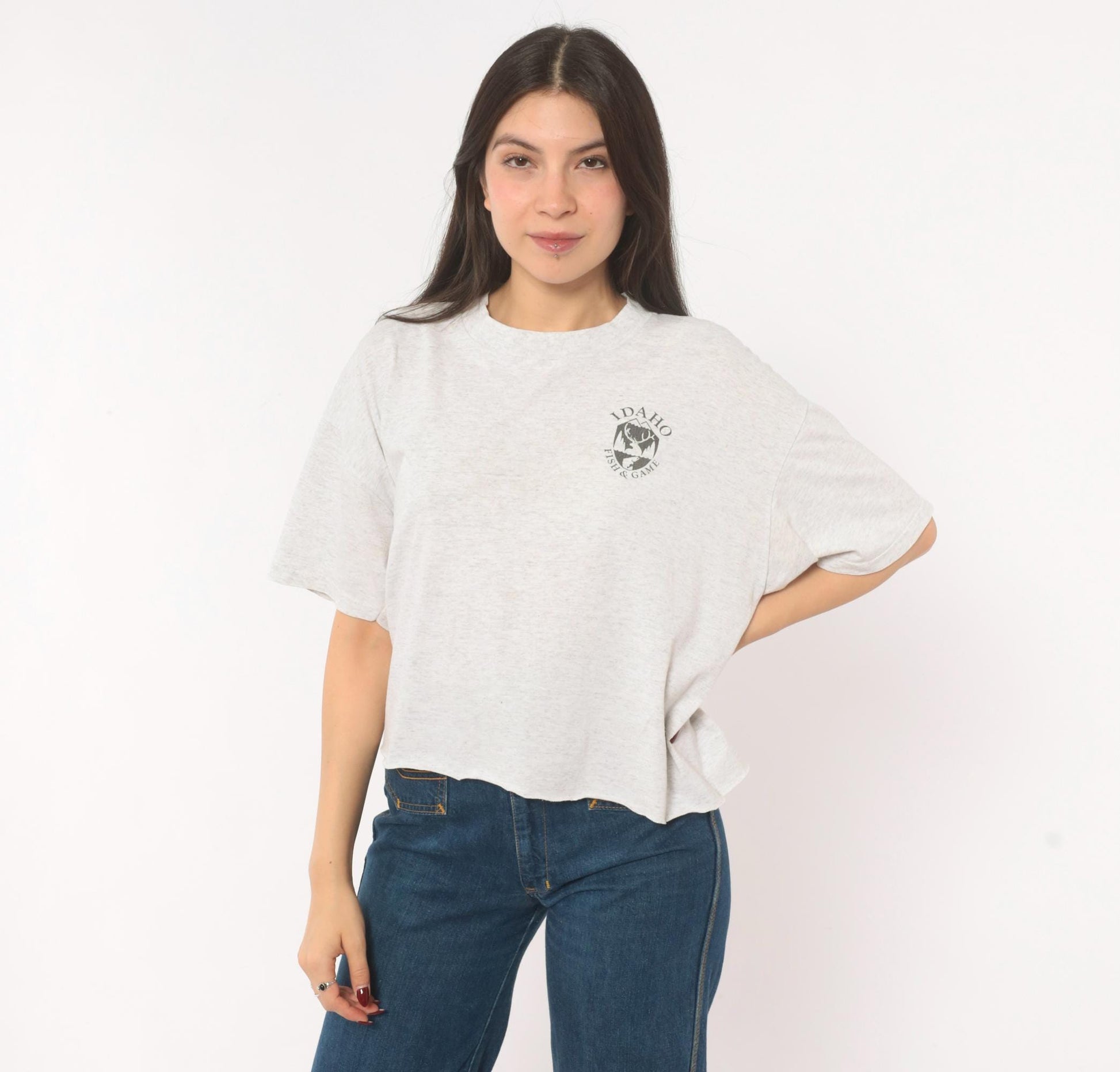 90s Idaho Fish And Game Graphic Tee Grey Cotton Crop Oneita Extra Large