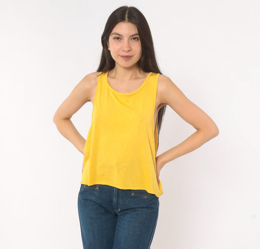 90s Mustard Scoop Neck Tank Top Yellow Sleeveless Blouse Medium M