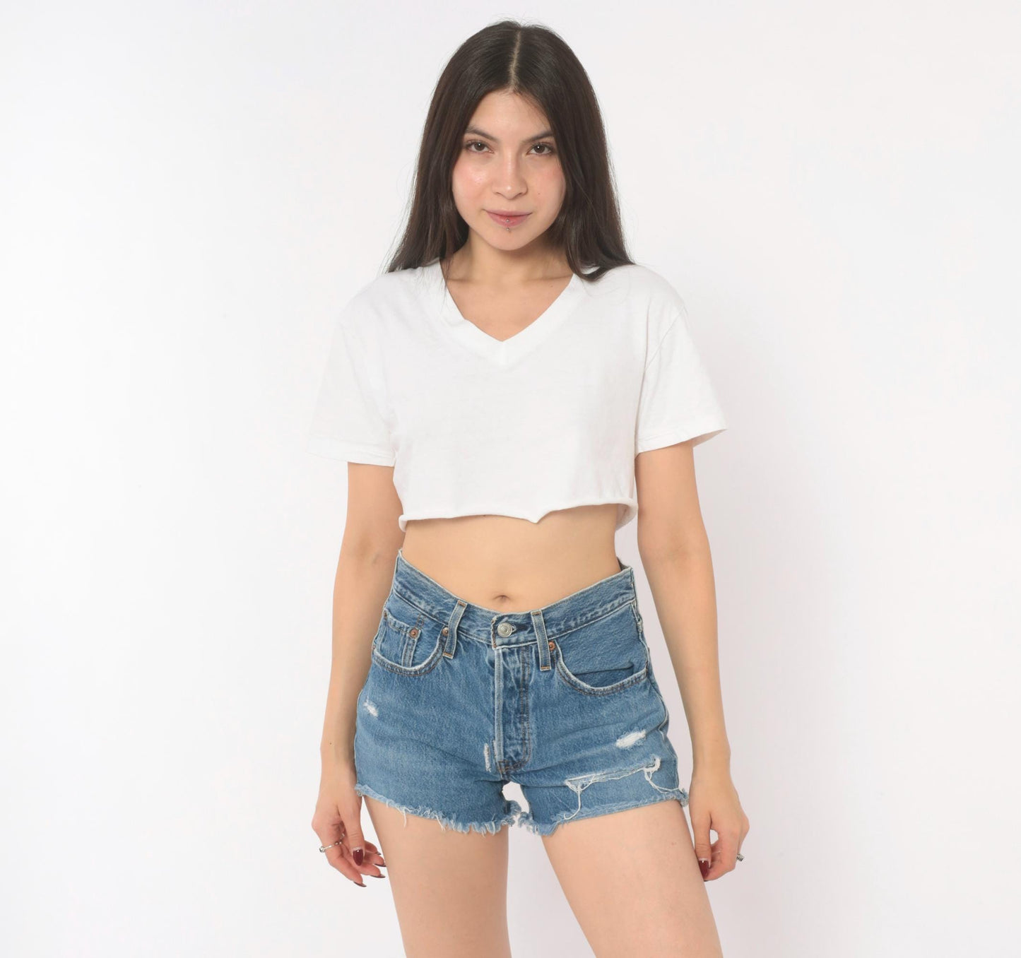 Levi's 501 Cutoff Denim Shorts Blue Button Fly High Rise Distressed Extra Small XS