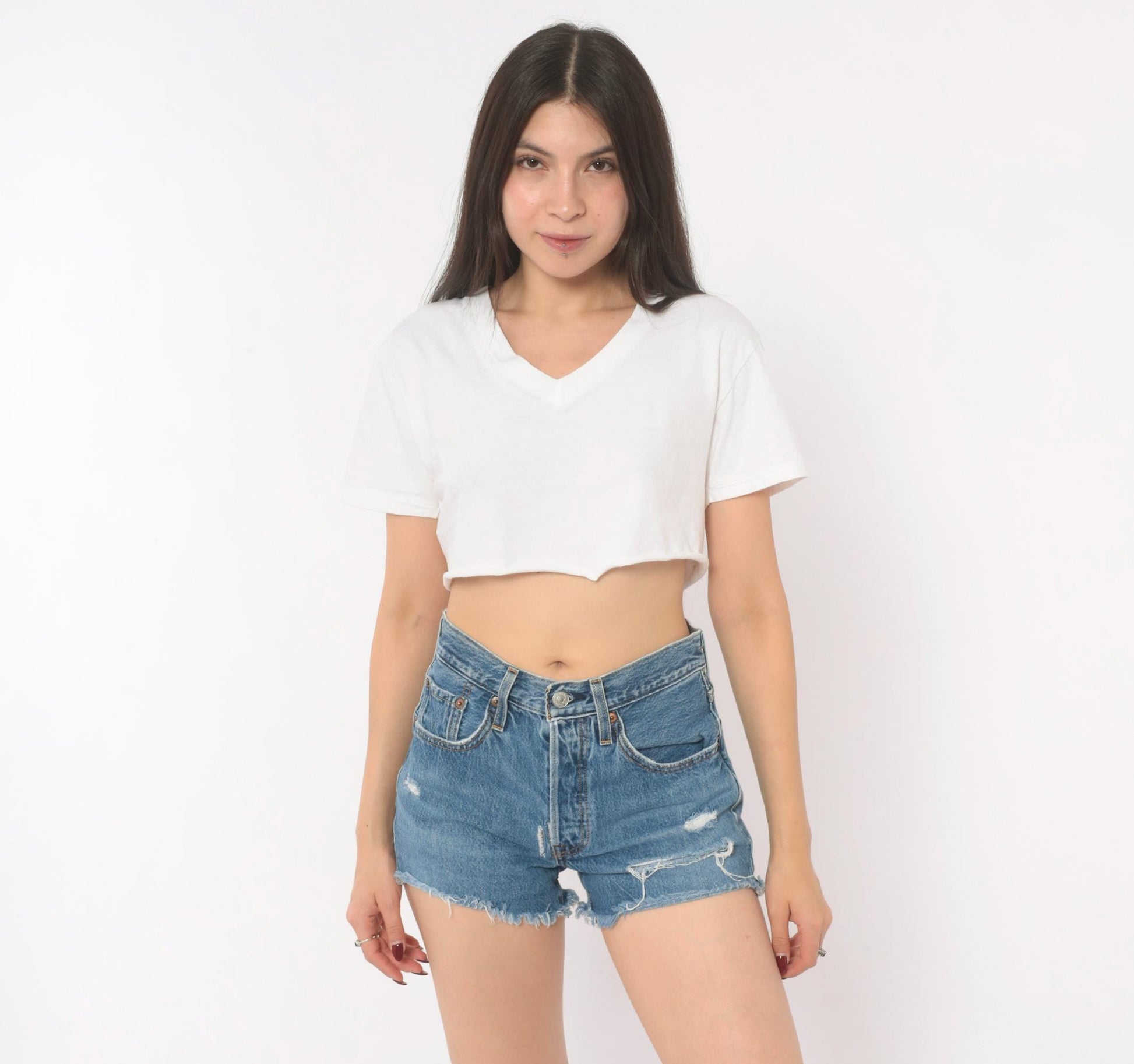 Levi's 501 Cutoff Denim Shorts Blue Button Fly High Rise Distressed Extra Small XS