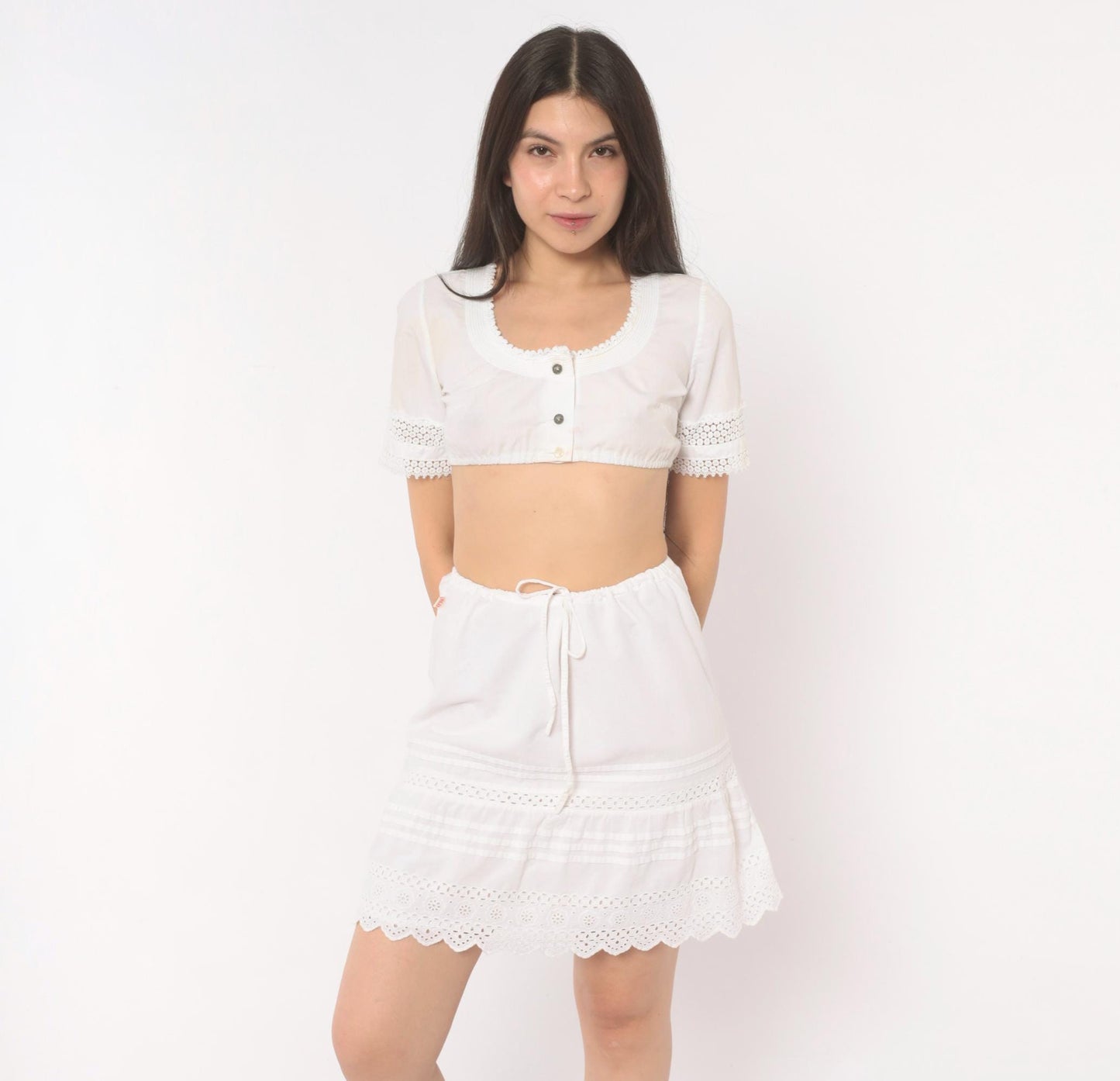 2000s Hollister White Eyelet Mini Skirt Cotton Small S