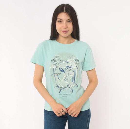 00s Yazbek Dolphin Isla Mujeres Mexico Graphic Tee Mint Green Large L