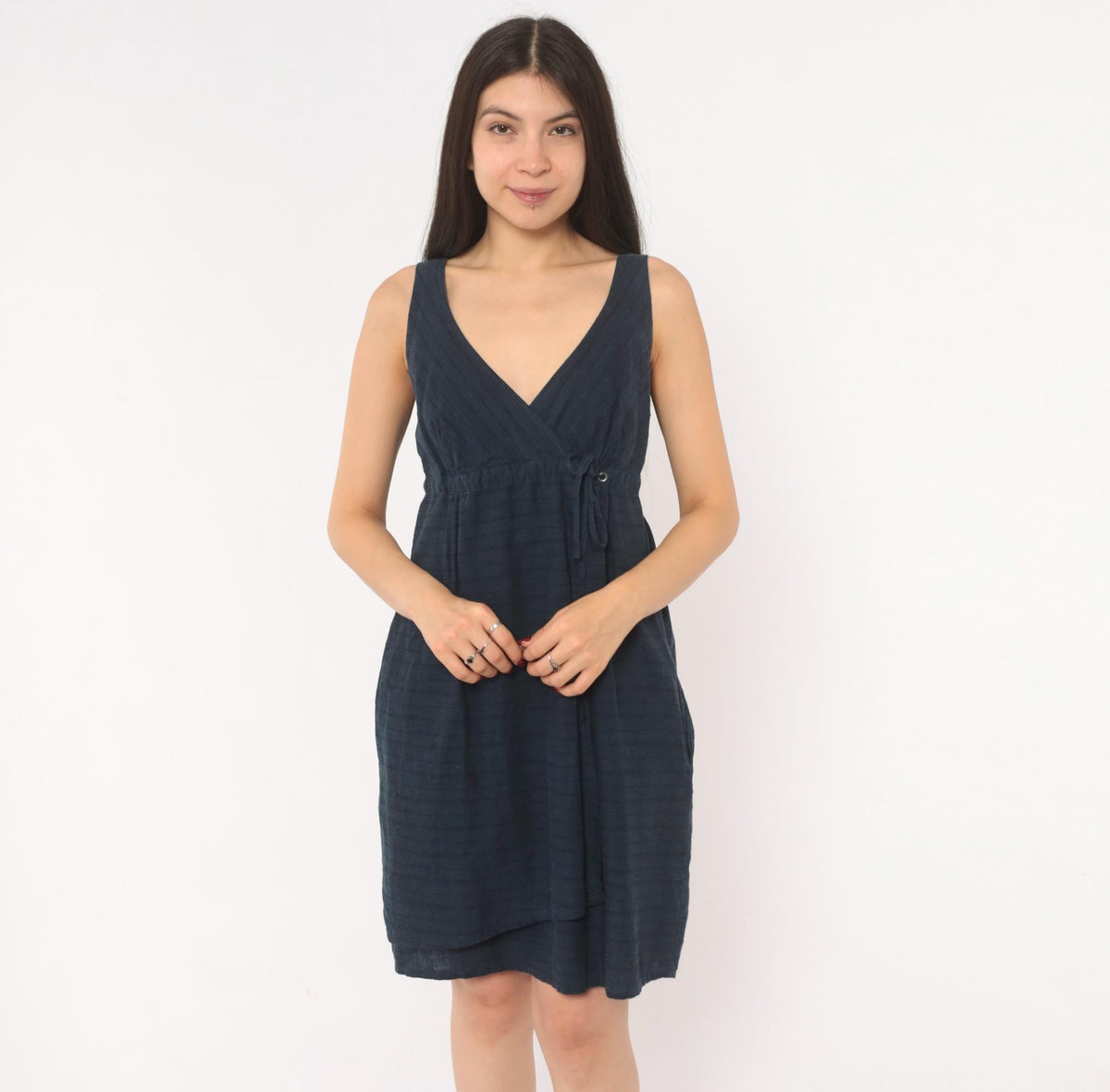 2000s Patagonia Hemp Wrap Dress Navy V-Neck A-Line Mini Small S