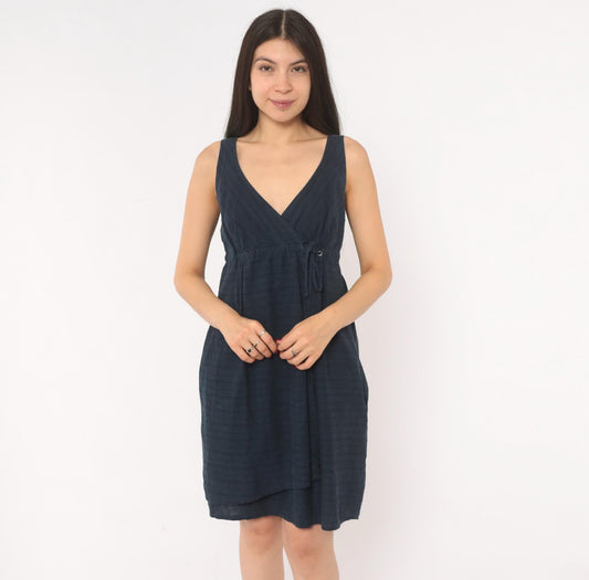 2000s Patagonia Hemp Wrap Dress Navy V-Neck A-Line Mini Small S