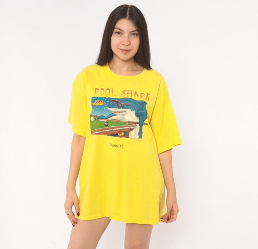 90s Fruit of the Loom Pool Shark Billiards Tee Yellow Destin Florida Extra Large XL