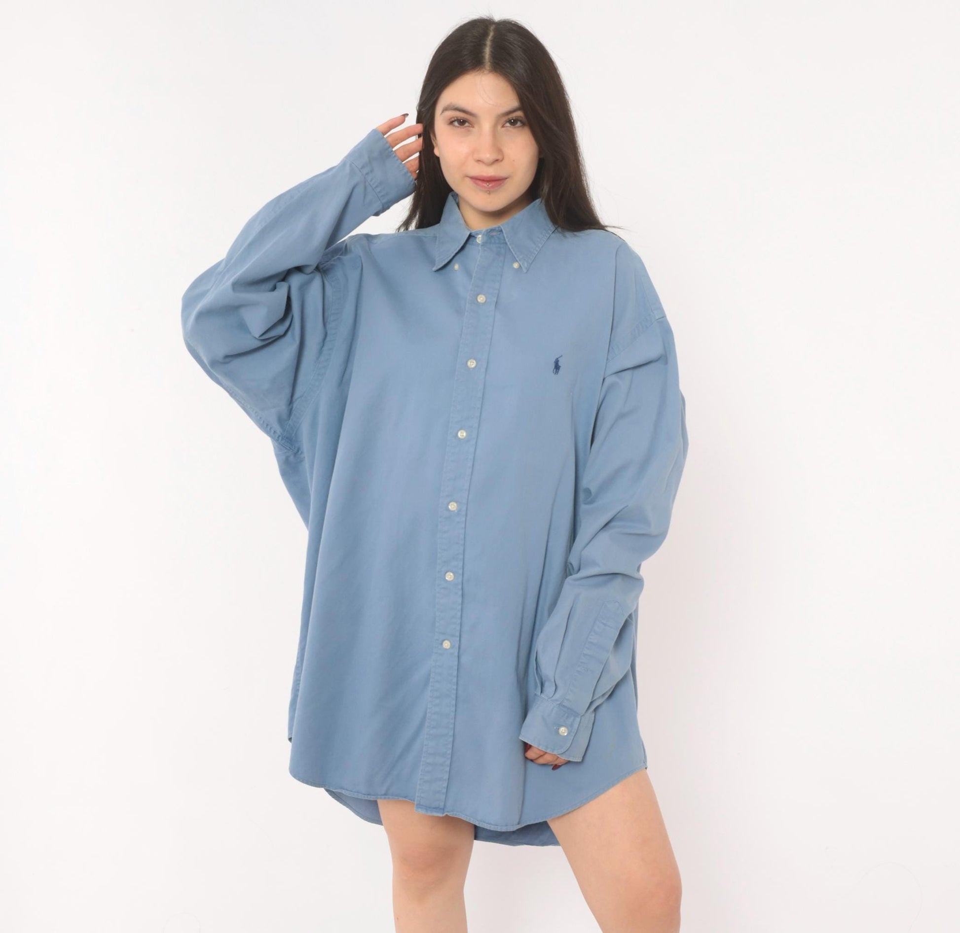 90s Ralph Lauren Powder Blue Cotton Oxford Button-Down Shirt Extra Large XL