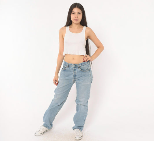 90s Levi's 501 Light Wash Straight Leg High Waist Jeans Medium