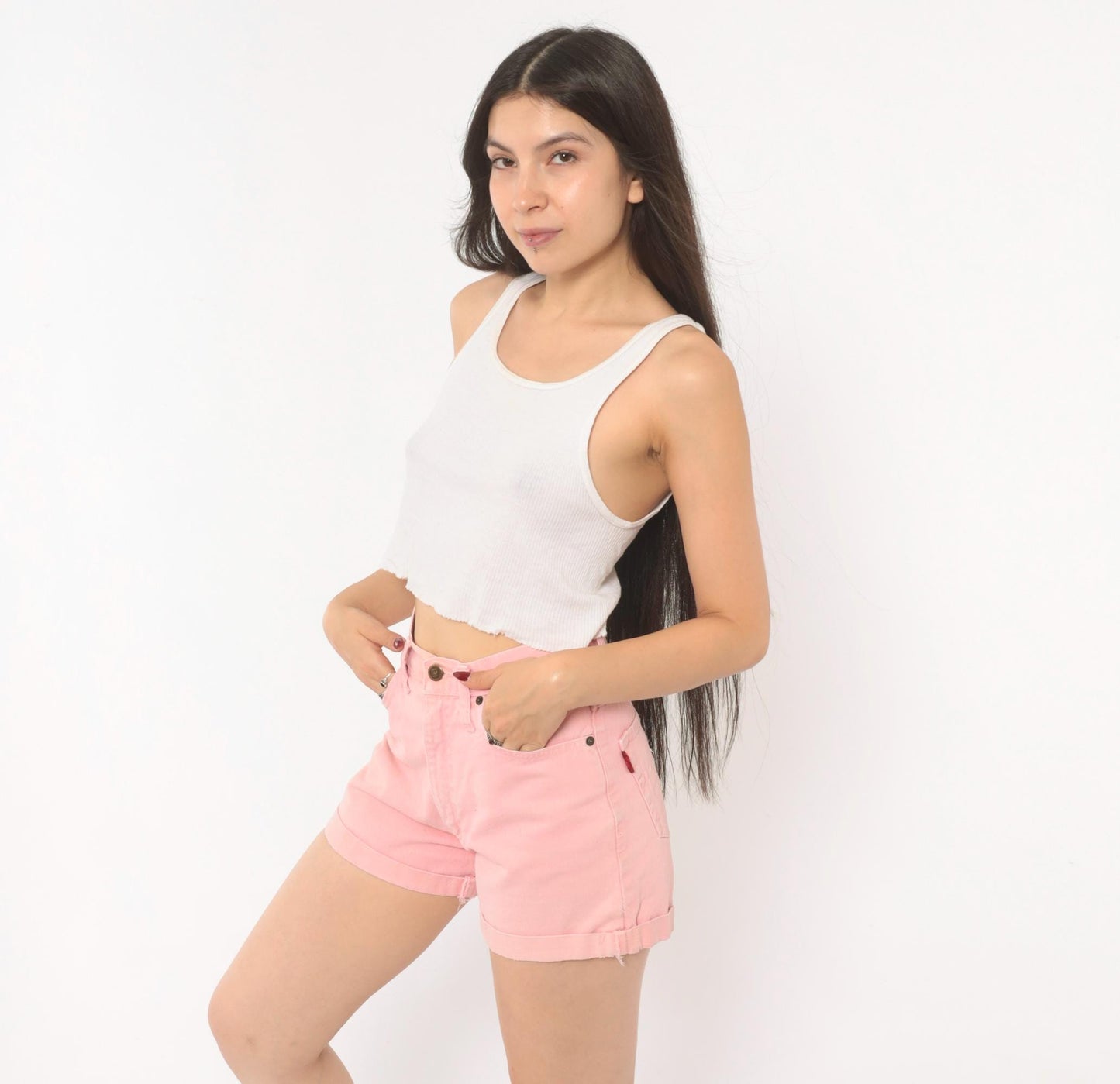 90s Lei Pink Denim Shorts High-Waisted Cuffed Cotton Jean Cut-Offs Small S