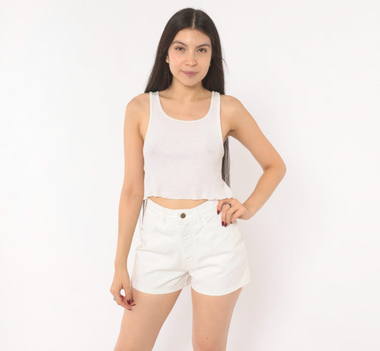 90s Moda INTL White Denim Shorts High Waist Five Pocket Cotton XS