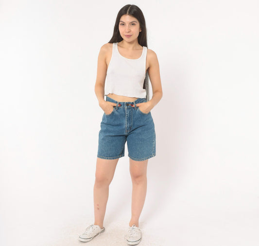 90s Copper Creek Stone Washed Denim Shorts High Waisted Bermuda Blue Small