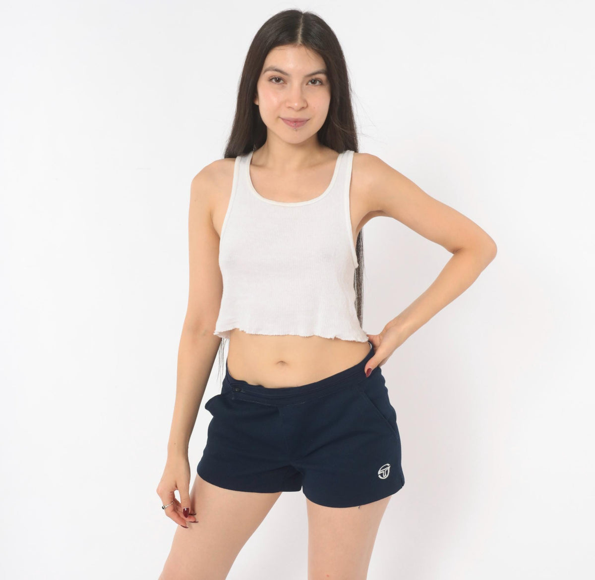 80s Sergio Tacchini Navy Athletic Shorts Embroidered Logo Small S