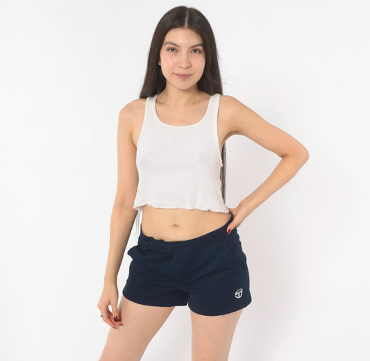 80s Sergio Tacchini Navy Athletic Shorts Embroidered Logo Small S