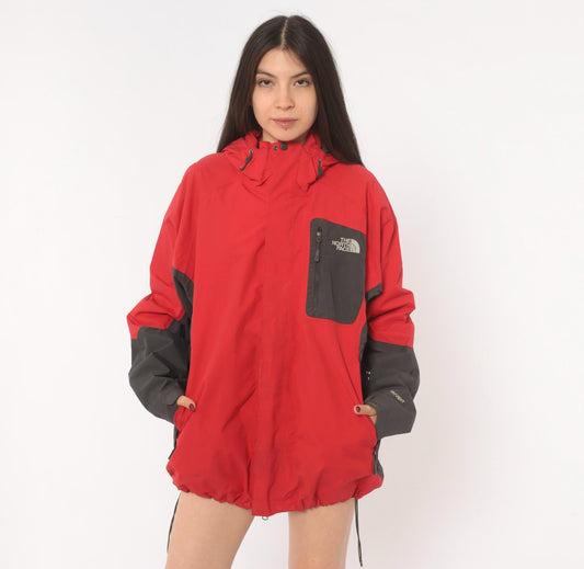 2000s The North Face Red Black HyVent Hooded Windbreaker Large L
